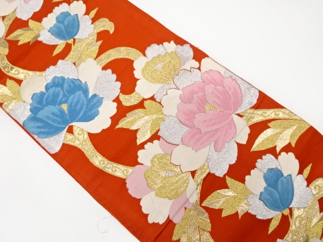 JAPANESE KIMONO / ANTIQUE FUKURO OBI / SILK / WOVEN FLOWER ARABESQUE